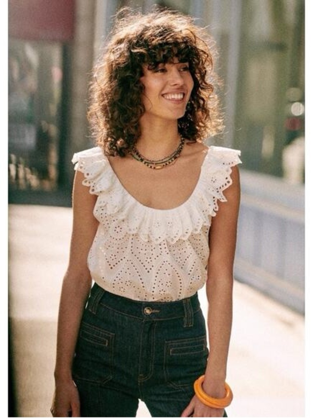 Sezane Rosa white eyelet sleeveless top